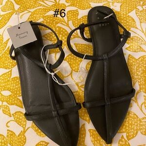 Black Pointed T-Strap Flat Sandals